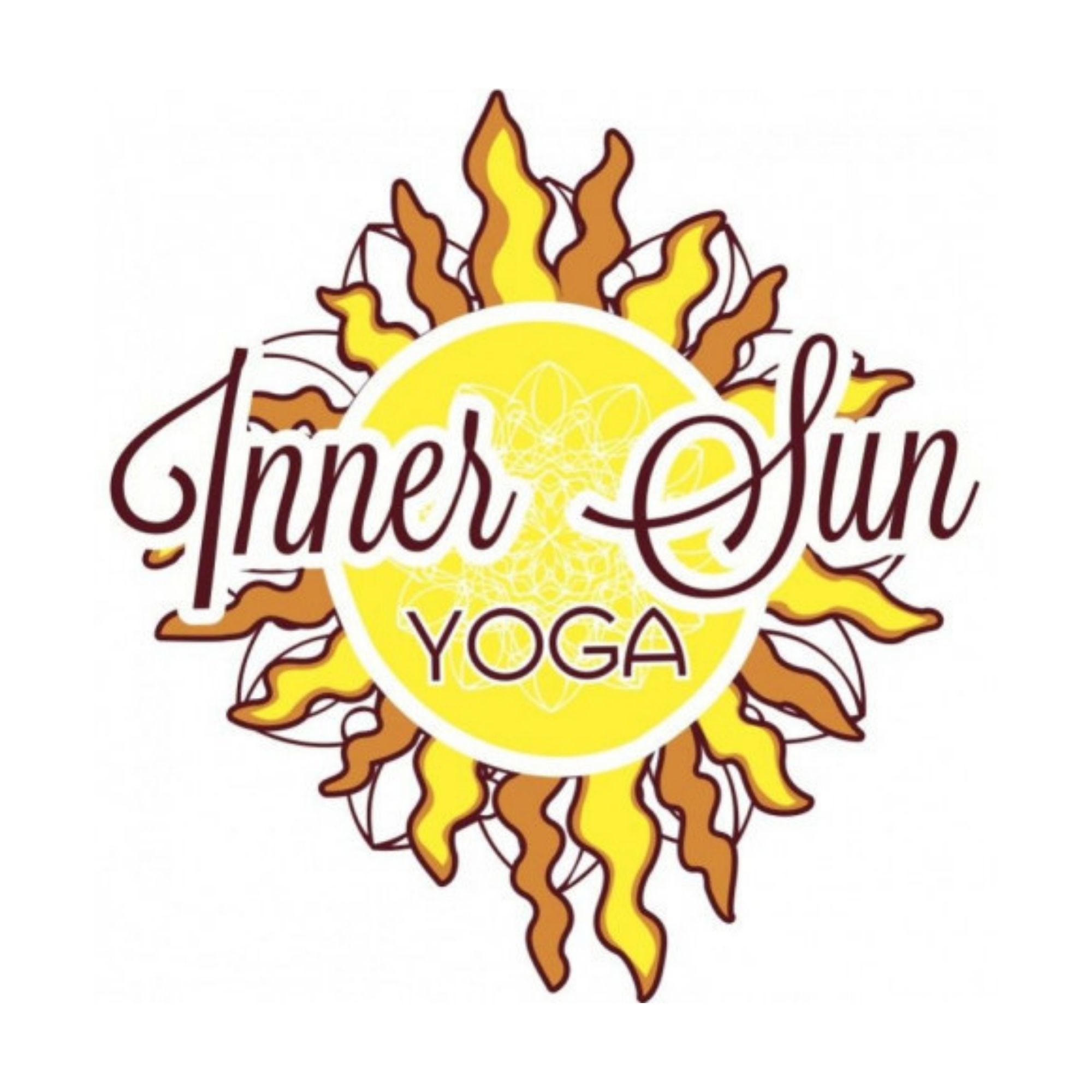 Inner Sun Yoga logo (words over yellow and orange sun)